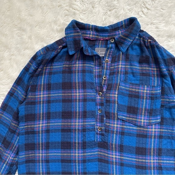 Anthropologie Top Isadora Button-Back Tunic Long Sleeve Plaid Blue M - Picture 5 of 13